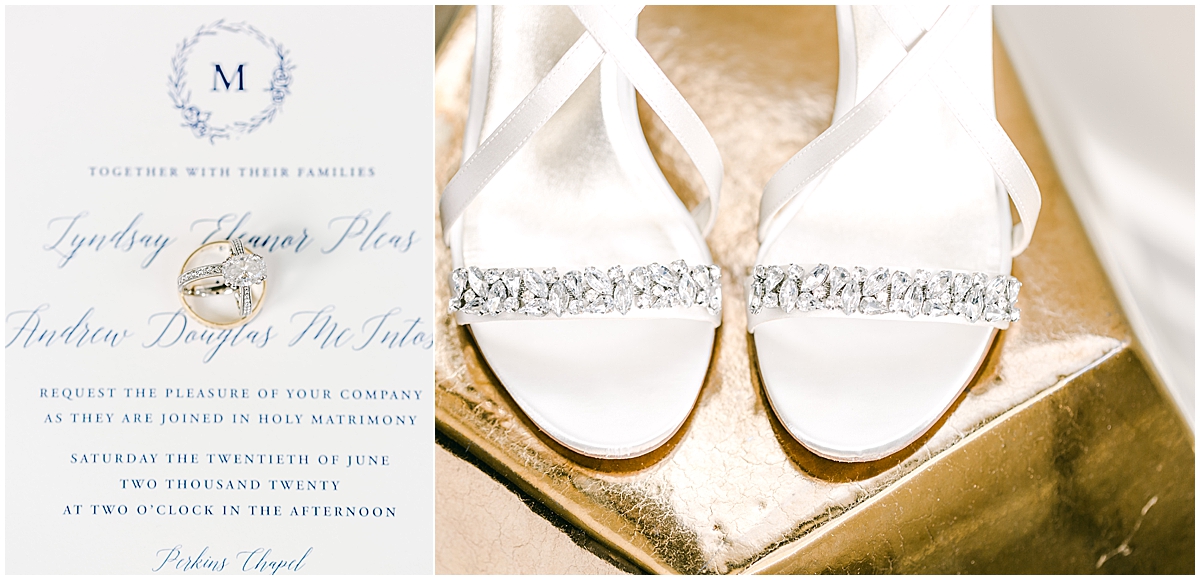Wedding detail dress rings shoes invitation suite | Perkins Chapel SMU Wedding Dallas Texas Photographer Mary Talamantes