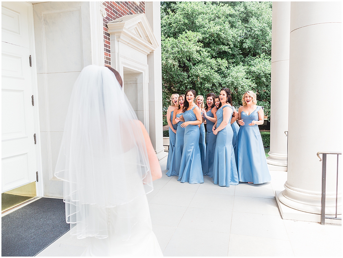 Wedding first look with bridesmaids| Perkins Chapel SMU Wedding Dallas Texas Photographer Mary Talamantes