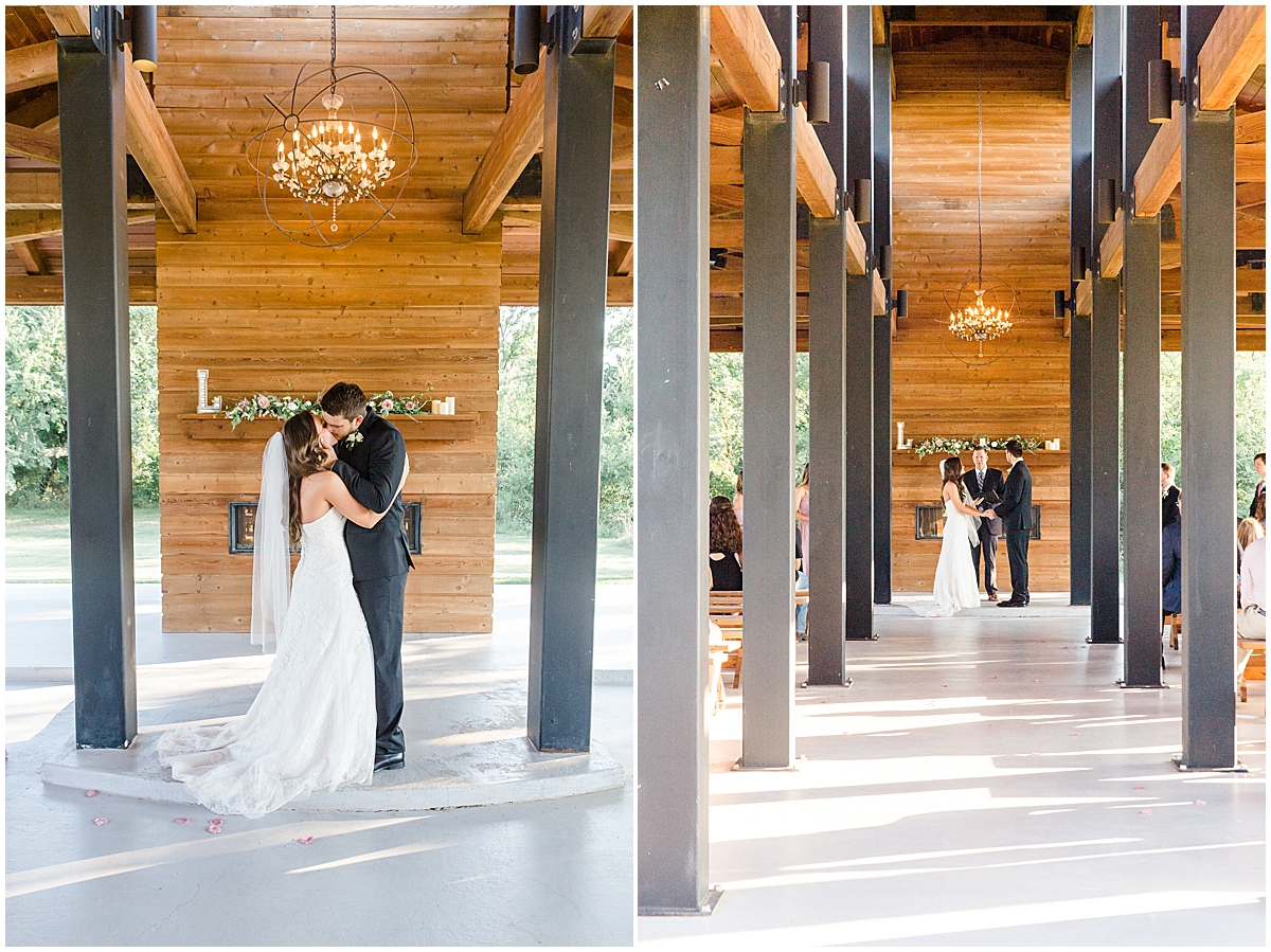 First Kiss Ceremony | Morgan Creek Barn Walters Wedding Estate Aubrey Texas