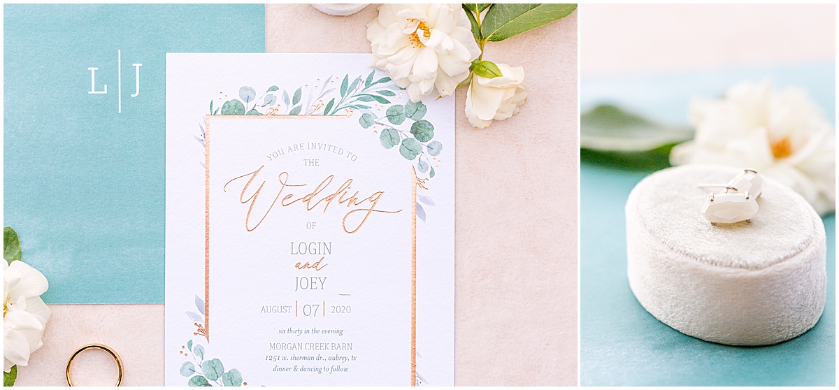 Wedding Invitations Stationary Detail Shots | Morgan Creek Barn Walters Wedding Estate Aubrey Texas